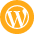 The logo of WordPress in an orange color
