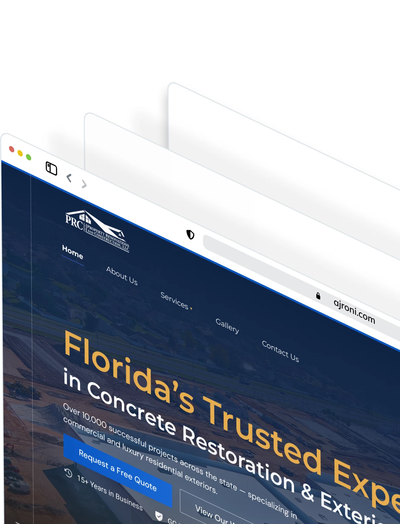 Browser mockup of an Ajroni client website