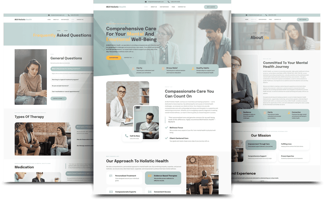 MLR Holistic Health website shown on overlapping desktop and mobile screens