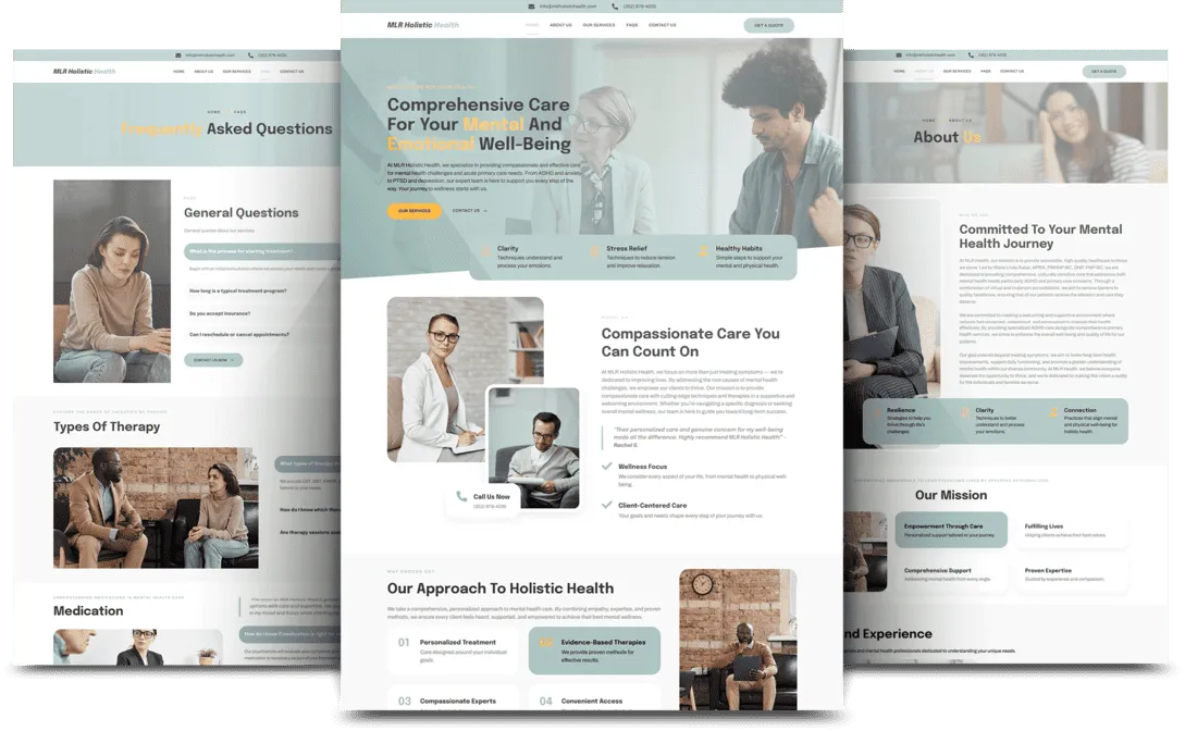 MLR Holistic Health website shown on overlapping desktop and mobile screens