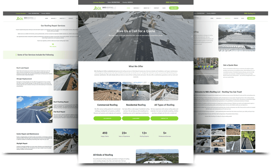 Nik’s Roofing website shown on overlapping desktop and mobile screens
