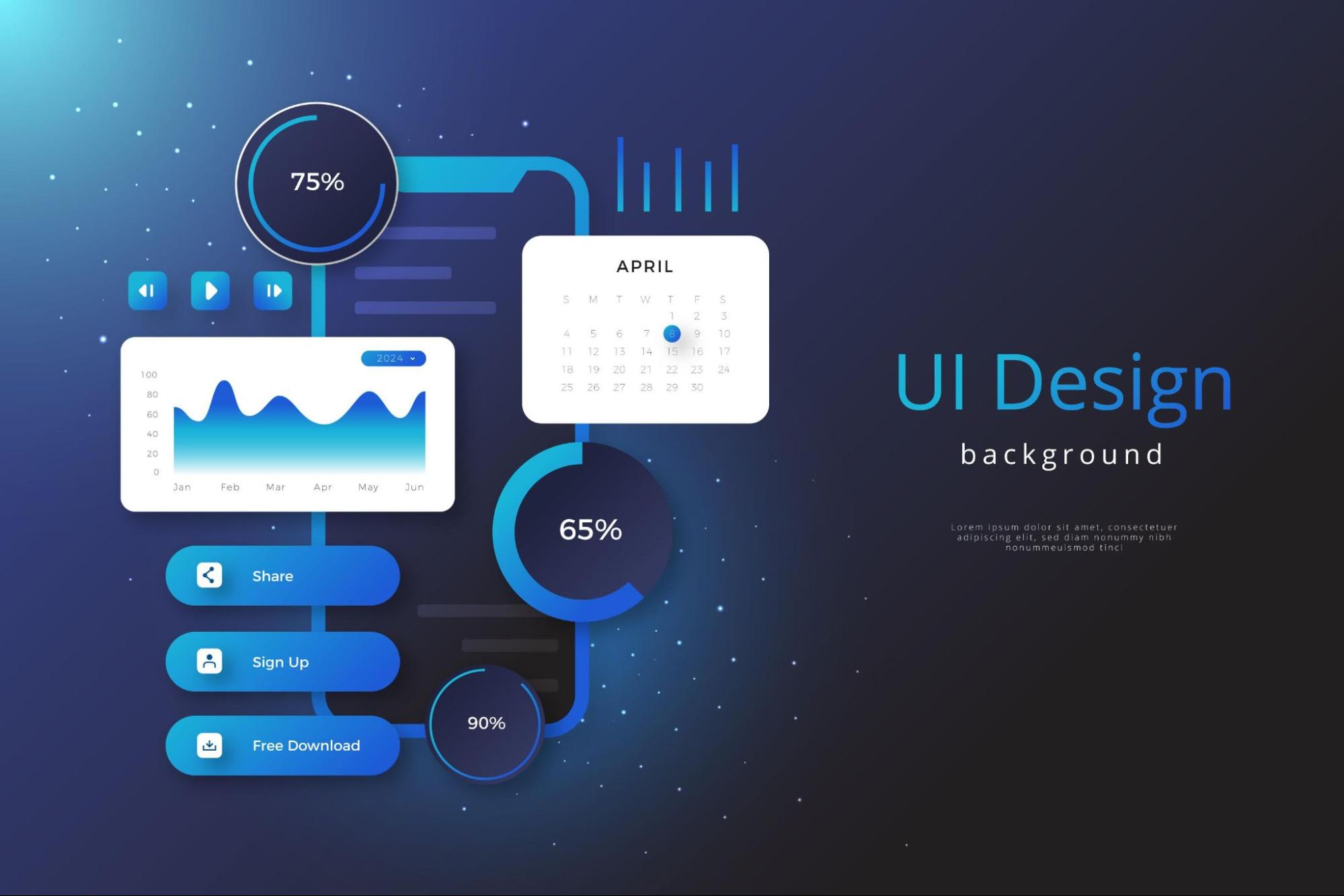 A gradient of an UI and UX design with a navy color