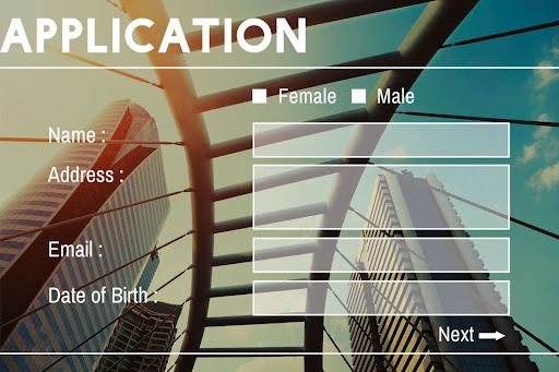 Real estate landing page contact form over city skyline illustrating lead capture form for buyer and seller inquiries.